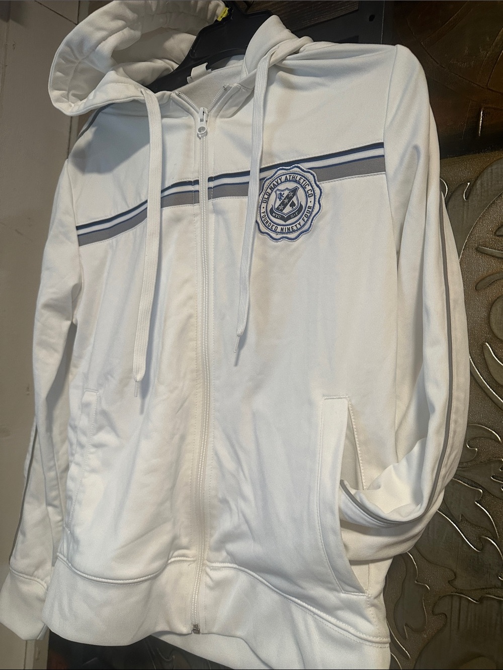 Old Navy White Zip Hoodie with Navy Stripe